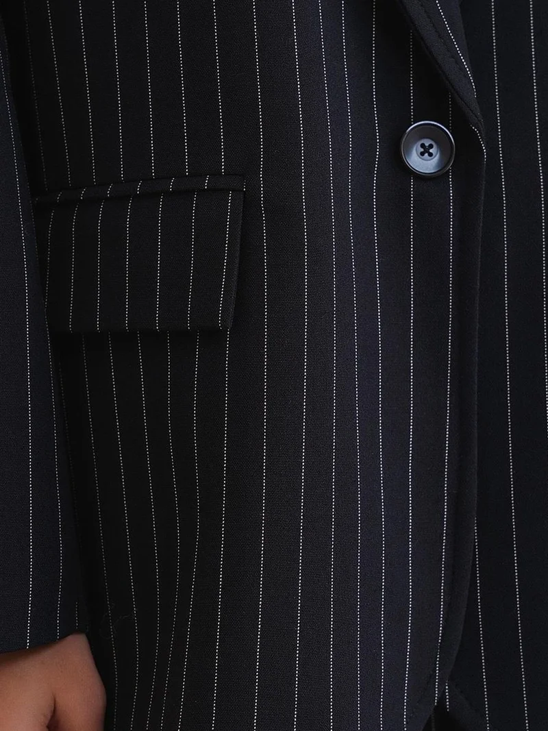 MixRay Navy Blue MIXRAY Striped Oversize Blazer for Women | Best Price UAE